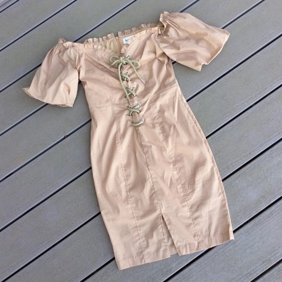 Boutique Dress Off Shoulder Khaki NWT Womens Small - Picture 6 of 12